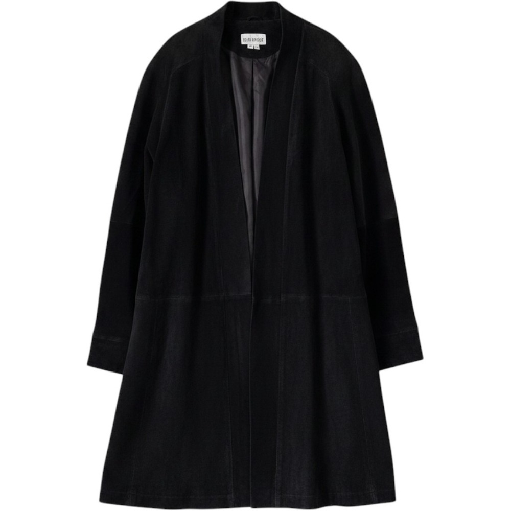 Ellen Ashley Womens Black Suede Swing Coat Oversized Vintage 90s Shoulder Pads S